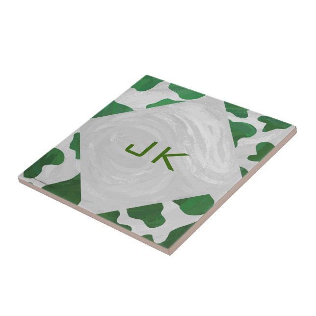 Cow Green und White Monogram Fliese (Seite)