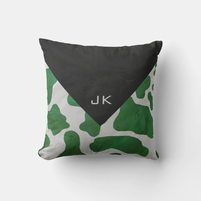 Cow Green und White Monogram Kissen (Vorderseite)