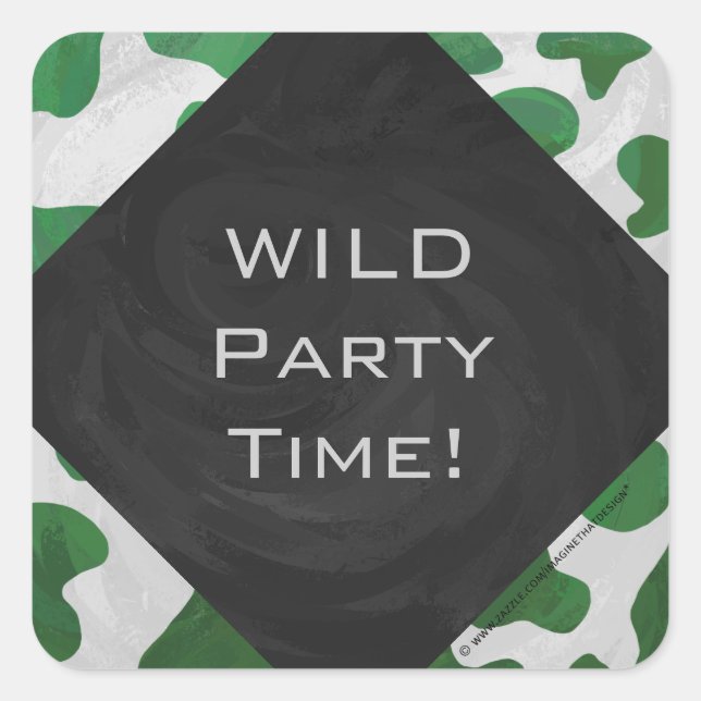 Cow Green und White Monogram Quadratischer Aufkleber (Vorderseite)