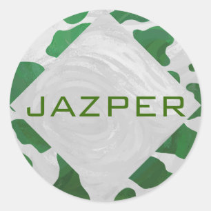 Cow Green und White Monogram Runder Aufkleber