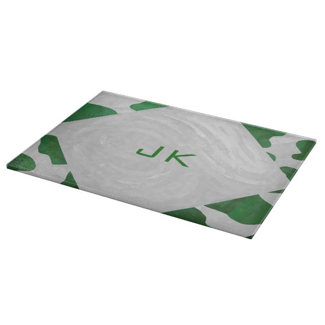 Cow Green und White Monogram Schneidebrett (Ecke)
