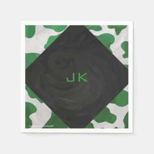 Cow Green und White Monogram Serviette