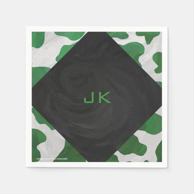Cow Green und White Monogram Serviette (Vorderseite)
