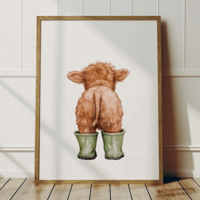 Cow in Sage Green Boots Poster Kids Room Decor (Von Creator hochgeladen)