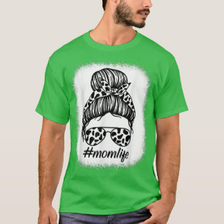 Cow Mom Life Farmer Mothers Day Messy Bun Bleached T-Shirt