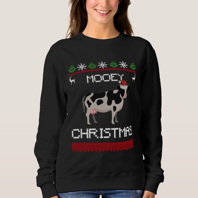 Cow  Mooey Christmas  Cow With Santa Hat Sweatshirt (Vorderseite)
