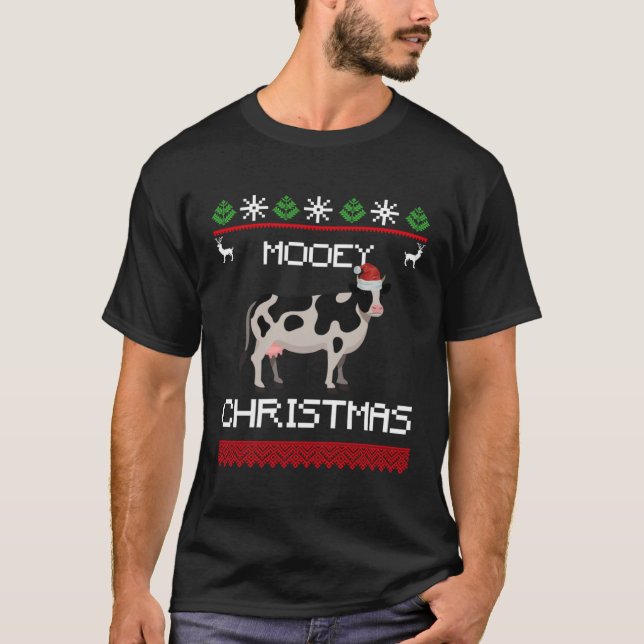 Cow  Mooey Christmas  Cow With Santa Hat T-Shirt (Vorderseite)