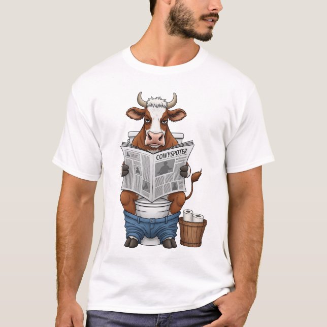 Cow on Toilet PNG, Funny Farm Animal T-Shirt (Vorderseite)