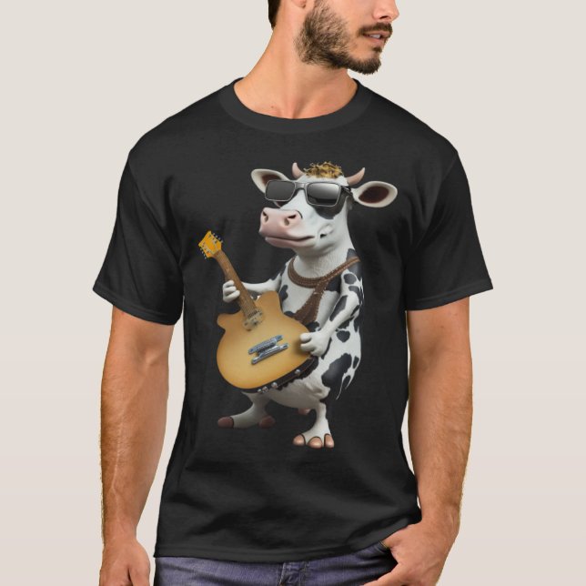Cow Playing Electric Guitar  Animal Cow  Guitar T-Shirt (Vorderseite)
