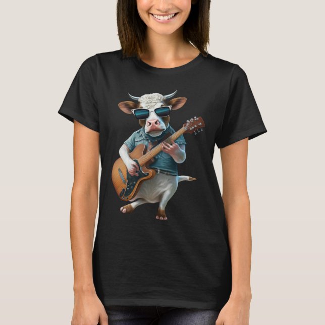 Cow Playing Electric Guitar  Animal Cow  Guitar T-Shirt (Vorderseite)