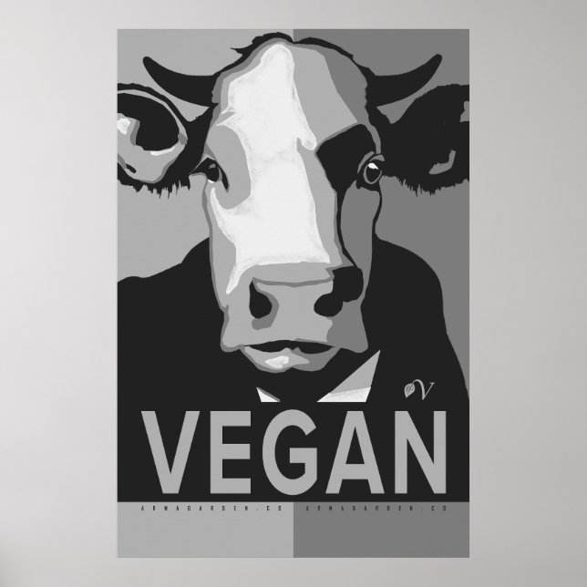 Cow Pop Art Poster in Black and White - Vegan  (Vorne)