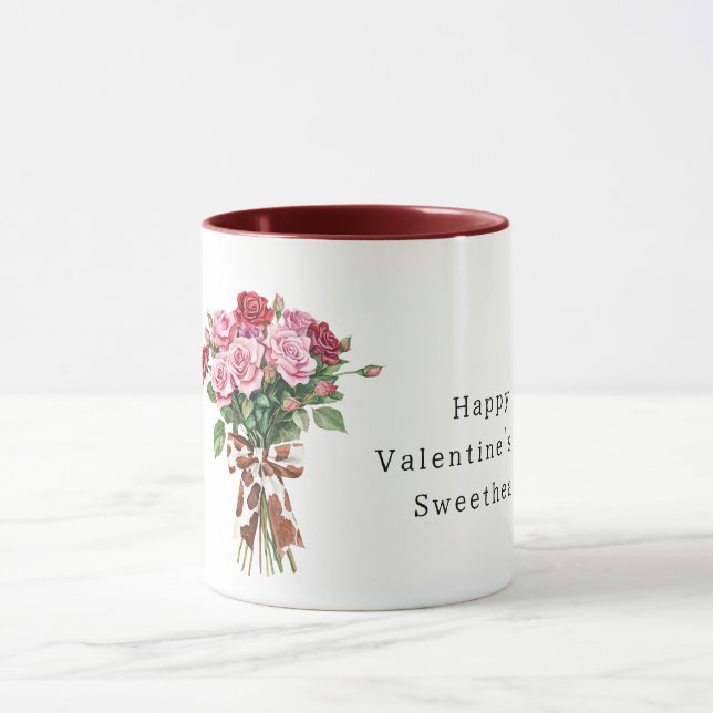 Cow Print Bow Pink Red Roses Valentine's Day Tasse (Zentrum)