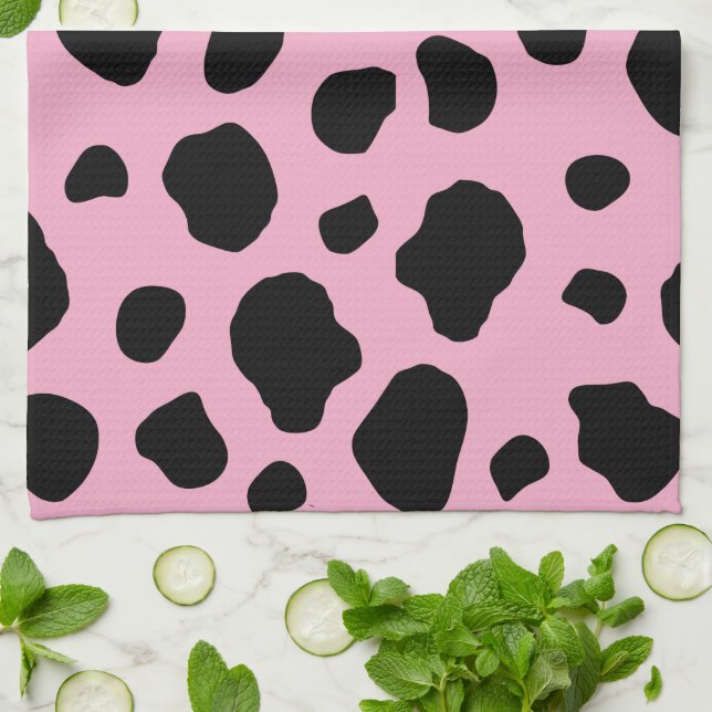 Cow Print, Cow Pattern, Cow Spots, Pink Cow Geschirrtuch (Gefaltet)