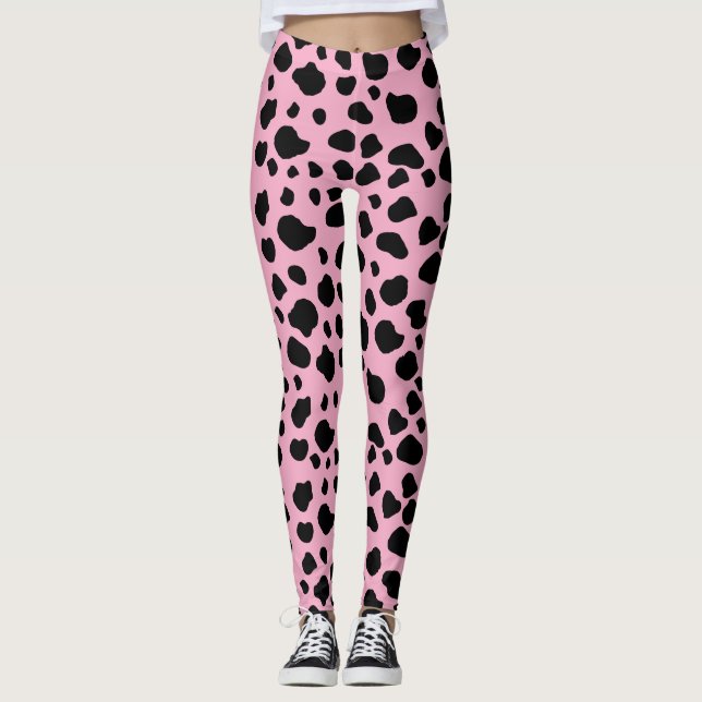 Cow Print, Cow Pattern, Cow Spots, Pink Cow Leggings (Vorderseite)
