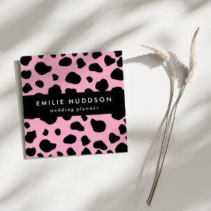 Cow Print, Cow Pattern, Cow Spots, Pink Cow Quadratische Visitenkarte