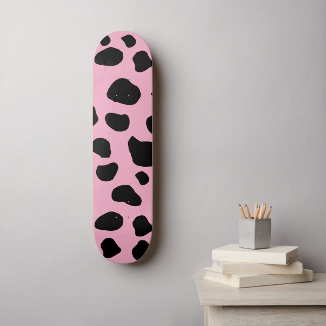 Cow Print, Cow Pattern, Cow Spots, Pink Cow Skateboard (Wandkunst)