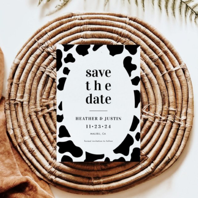 Cow Print Cow Themed Wedding Save the Date Einladung (Von Creator hochgeladen)