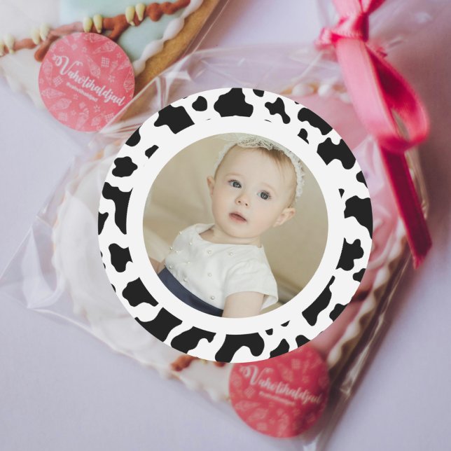 Cow Print Foto Runder Aufkleber (Cow Print Photo Classic Round Sticker)