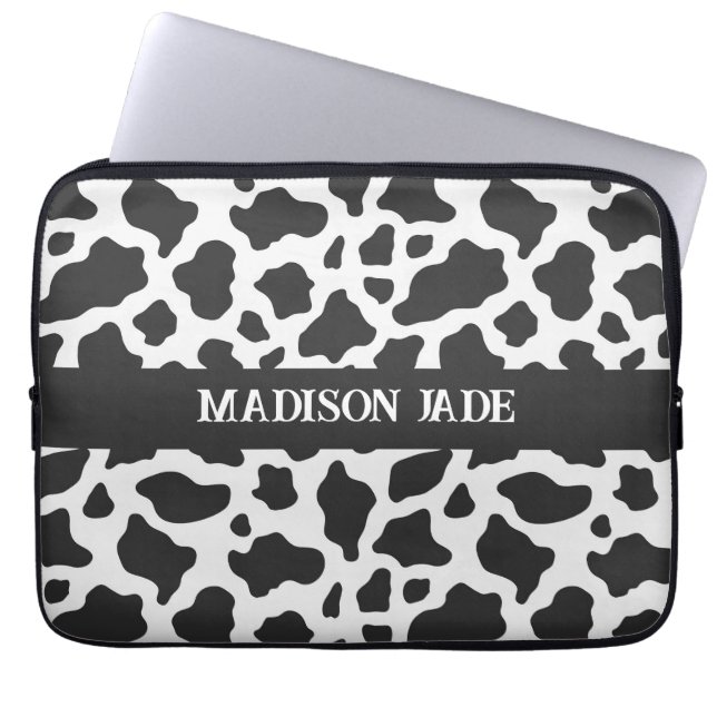 Cow Print Monogram Minimal Animal Print Laptopschutzhülle (Vorderseite)