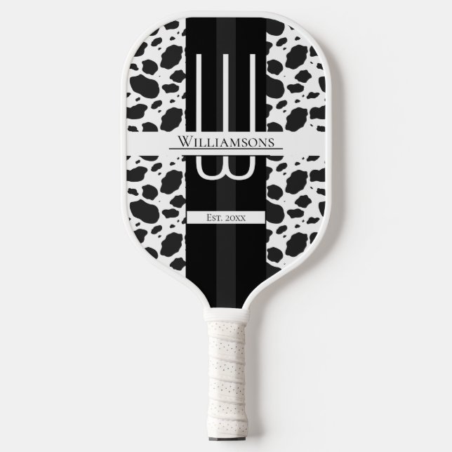 Cow Print Monogram Pickleball Paddle (Vorderseite)