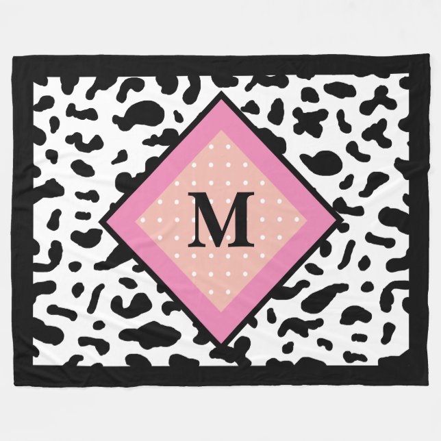 Cow-Print Muster Monogram Fleece Blanket (Vorderseite (Horizontal))