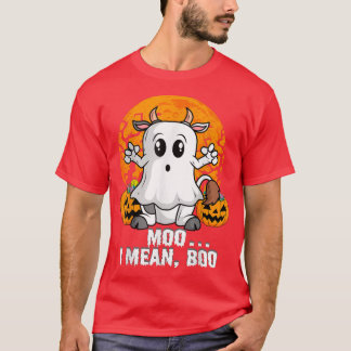 Cow Pumpkin Head Moo I Mean Boo Funny Ghost Hallow T-Shirt