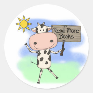 Cow Read More Books Runder Aufkleber