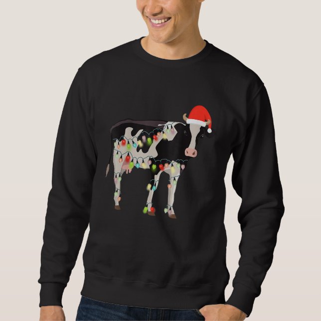 Cow Reindeer Hat Santa Christmas Lights Cow Christ Sweatshirt (Vorderseite)