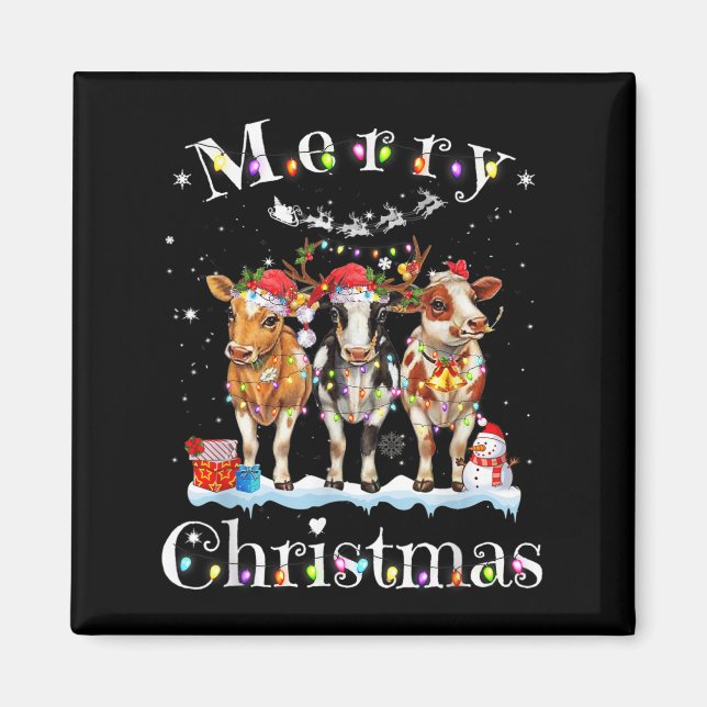Cow Reindeer Hat Santa Christmas Lights Funny Cow  Magnet (Vorne)