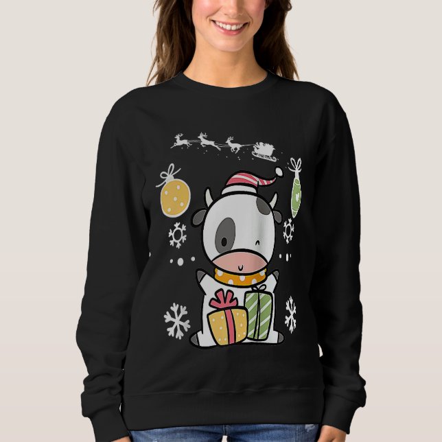 Cow Reindeer with Christmas Lights and Pajamas for Sweatshirt (Vorderseite)
