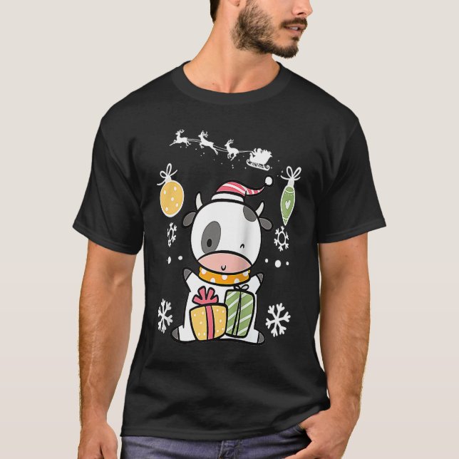 Cow Reindeer with Christmas Lights and Pajamas for T-Shirt (Vorderseite)