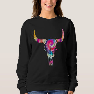 Cow Skull Tie Dye Watercolor Cow Fan  Farm Animal Sweatshirt