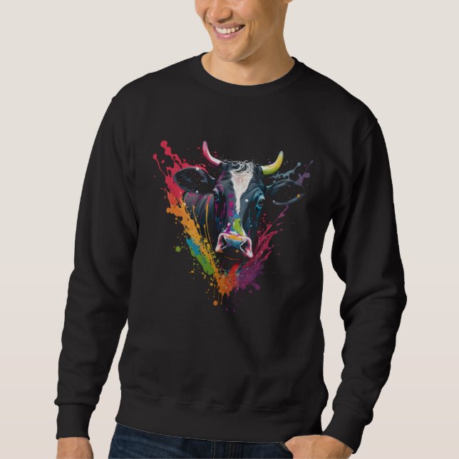 Cow Splash Cattle Retro Cattle Farmer Cowshed Catt Sweatshirt (Vorderseite)