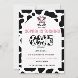 Cow Theme First Birthday Invitation – Turning One Einladung