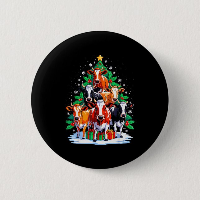 Cow Tree Christmas Cow Lover Xmas Squad Men Women  Button (Vorderseite)