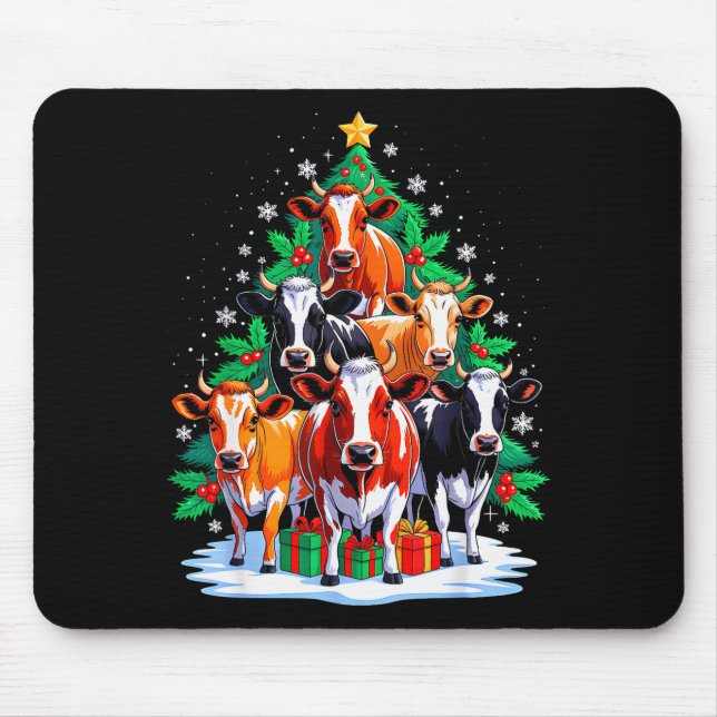 Cow Tree Christmas Cow Lover Xmas Squad Men Women  Mousepad (Vorne)