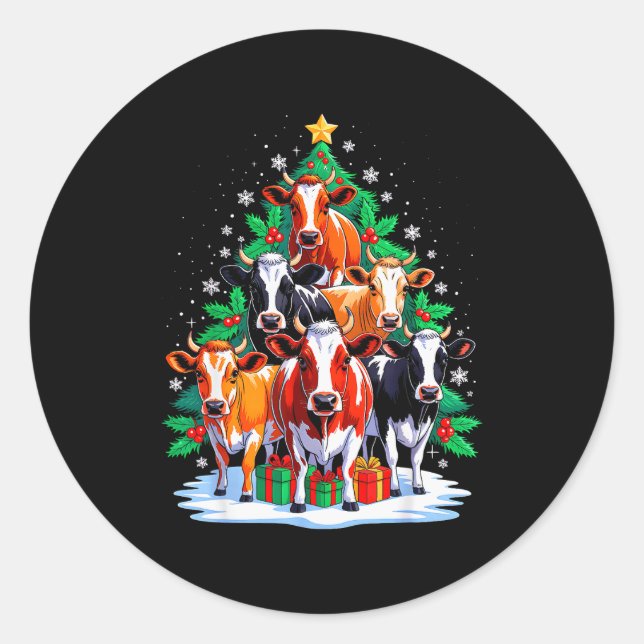 Cow Tree Christmas Cow Lover Xmas Squad Men Women  Runder Aufkleber (Vorderseite)
