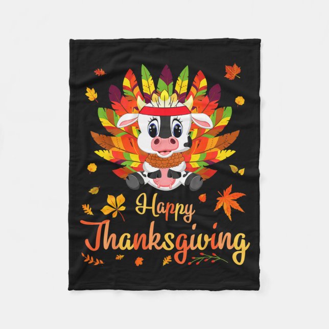 Cow Turkey Costume Heart Happy Thanksgiving Day Da Fleecedecke (Vorderseite)