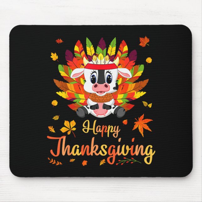 Cow Turkey Costume Heart Happy Thanksgiving Day Da Mousepad (Vorne)
