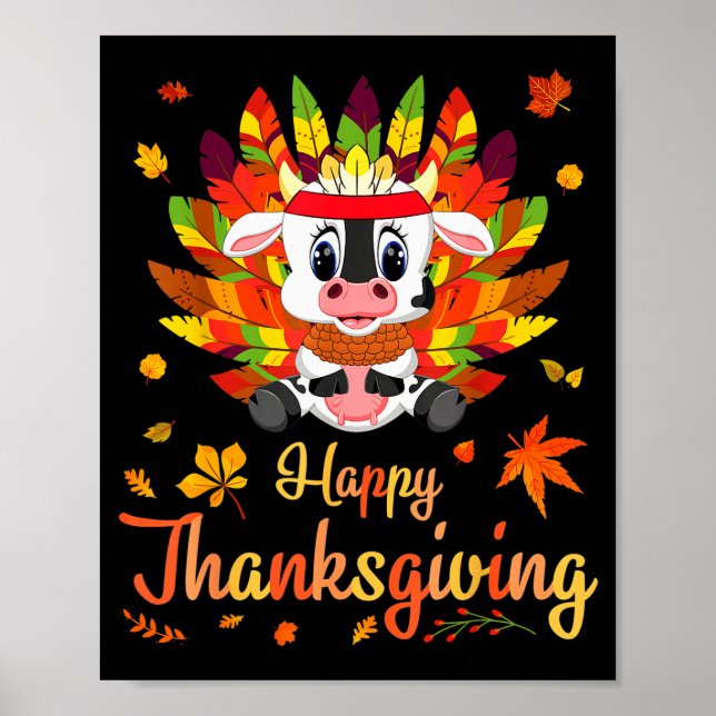 Cow Turkey Costume Heart Happy Thanksgiving Day Da Poster (Vorne)