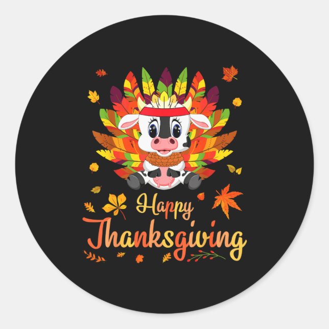 Cow Turkey Costume Heart Happy Thanksgiving Day Da Runder Aufkleber (Vorderseite)