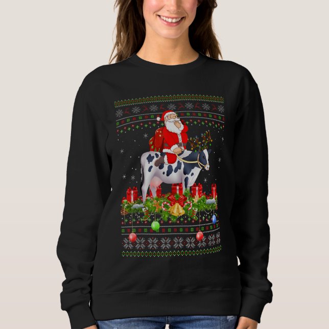 Cow   Ugly Santa Riding Cow Christmas Sweatshirt (Vorderseite)
