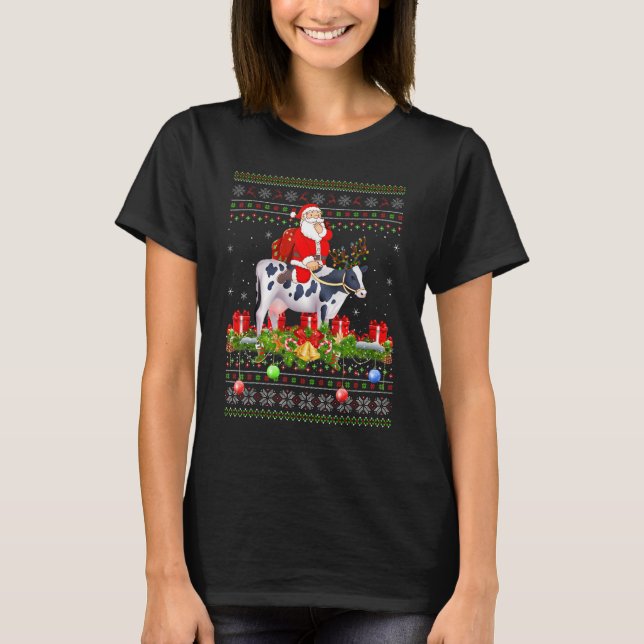 Cow   Ugly Santa Riding Cow Christmas T-Shirt (Vorderseite)
