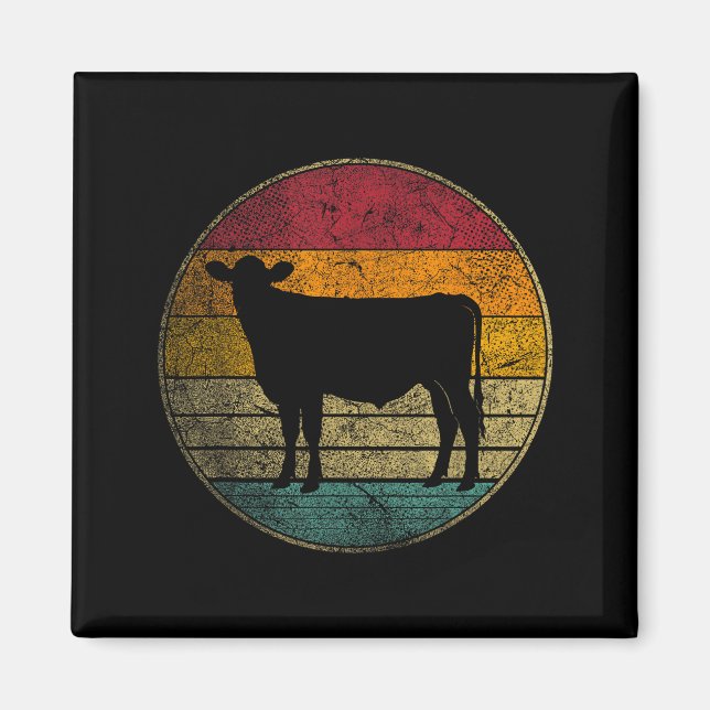 Cow - Vintage Distressed Retro Silhouette 60s 70s  Magnet (Vorne)