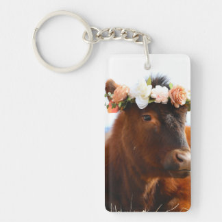 Cow with Flower Crown Keychain (2 sided) Schlüsselanhänger