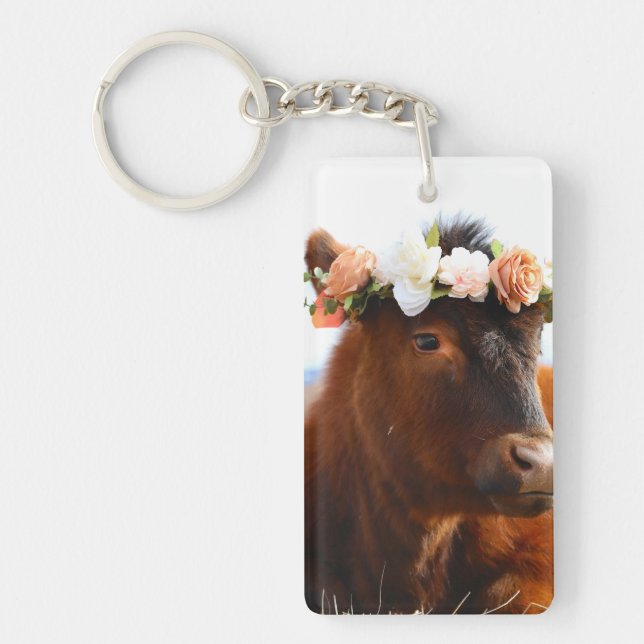 Cow with Flower Crown Keychain (2 sided) Schlüsselanhänger (Vorderseite)