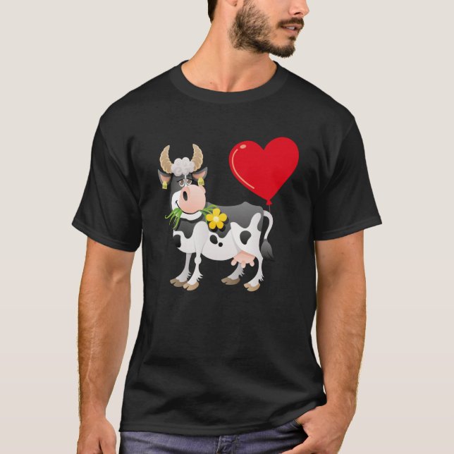 Cow With Heart Balloon Valentines Day Love Boys T-Shirt (Vorderseite)