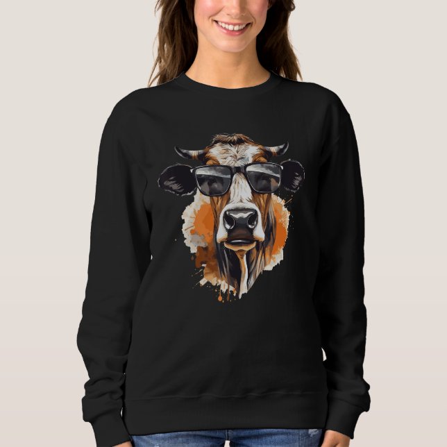 Cow With Sunglasses Farmer 2 Sweatshirt (Vorderseite)