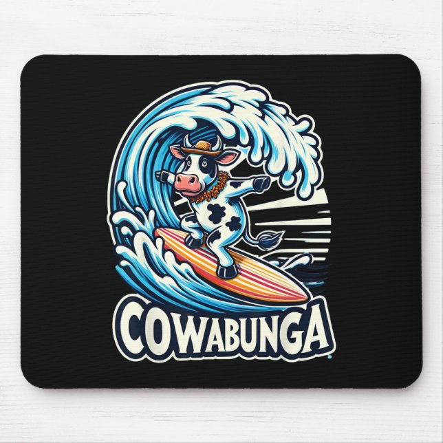 Cowabunga Beach Surfen Kuh Surfbrett Surfboard Mousepad (Vorne)