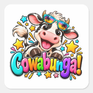 Cowabunga Kuh Sommer Design Quadratischer Aufkleber